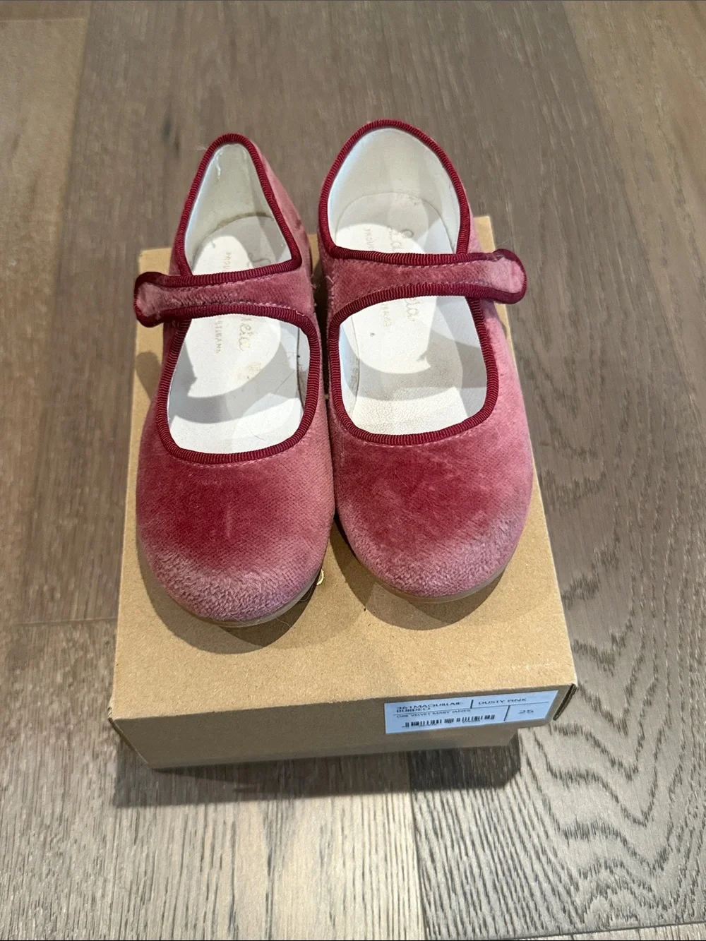 La Coqueta Dusty Pink Velvet Girl Mary Jane Shoes Size 25